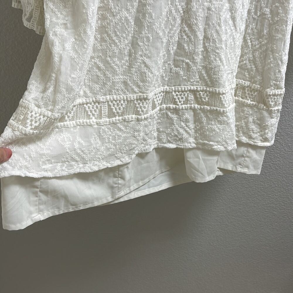 A20). Nanette Lepore Lace Split-Neck Swing Tunic Long Sleeve White Cream size 2 - Picture 4 of 13